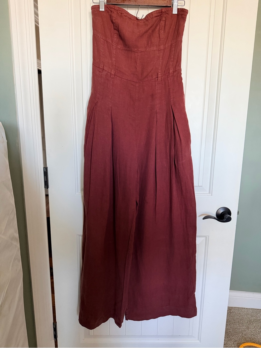 Anthropologie Strapless Wide-Leg Jumpsuit in Rust Red